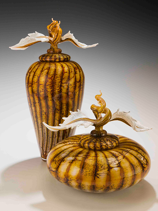 Hand-blown glass art vessels from Batik series