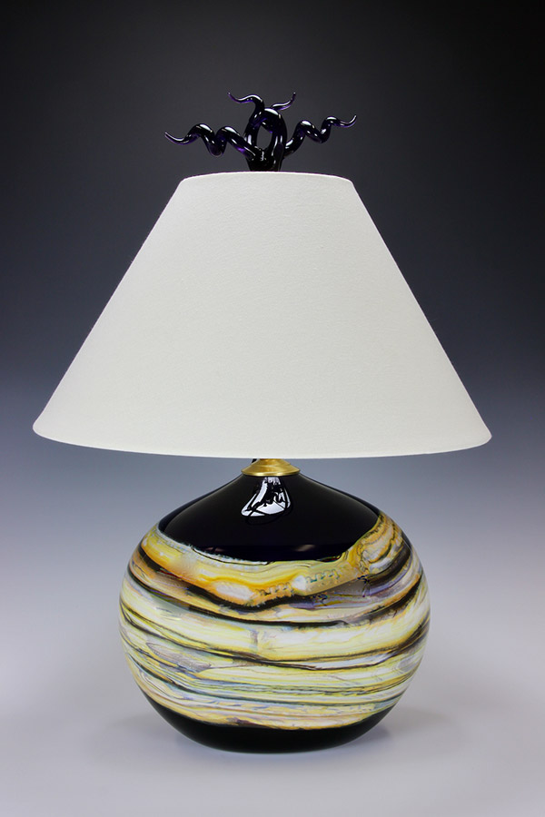Handmade oval glass table lamp amethyst with amethyst juniper finial