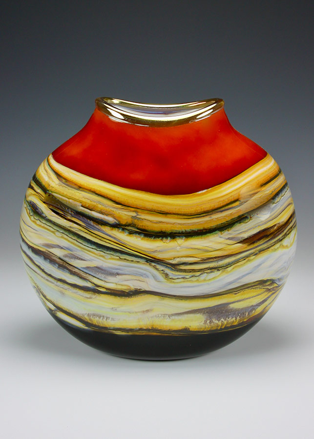 Tangerine Strata handblown glass flat vessel